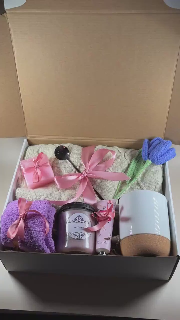 Personalized Birth Flower Gift Box: Cozy Self-Care Package with Blanket & Candle