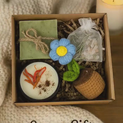 Just Because Gift Box – Handmade Soap, Candle, Sachet, Crochet Flower – Spa Self Care Set