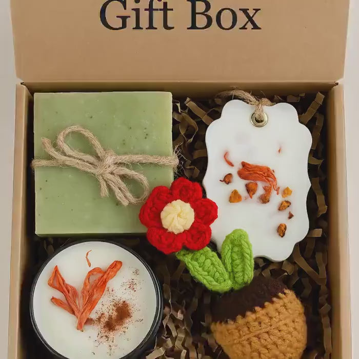 Relaxing Spa Gift Box, Thank You Teacher Appreciation – Handmade Soap, Candle, Botanical Sachet & Crochet Flower