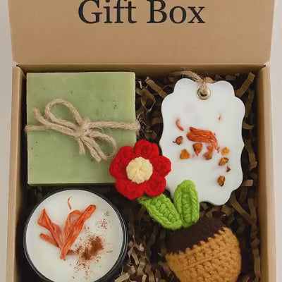 Relaxing Spa Gift Box, Thank You Teacher Appreciation – Handmade Soap, Candle, Botanical Sachet & Crochet Flower