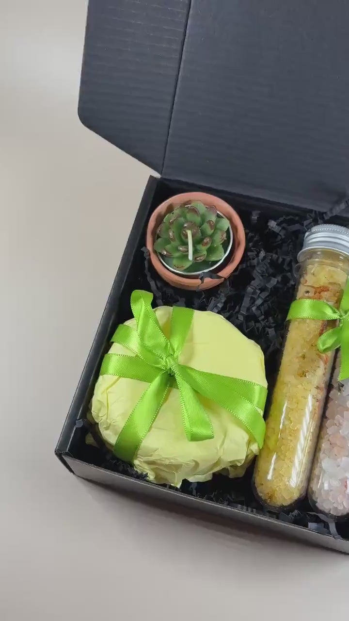 Succulent Gift Box: Handmade Soaps, Candle & Bath Salts Care Package