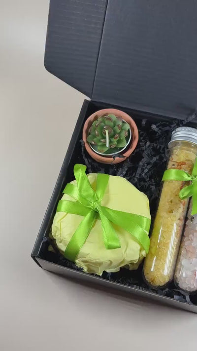 Succulent Gift Box: Handmade Soaps, Candle & Bath Salts Care Package